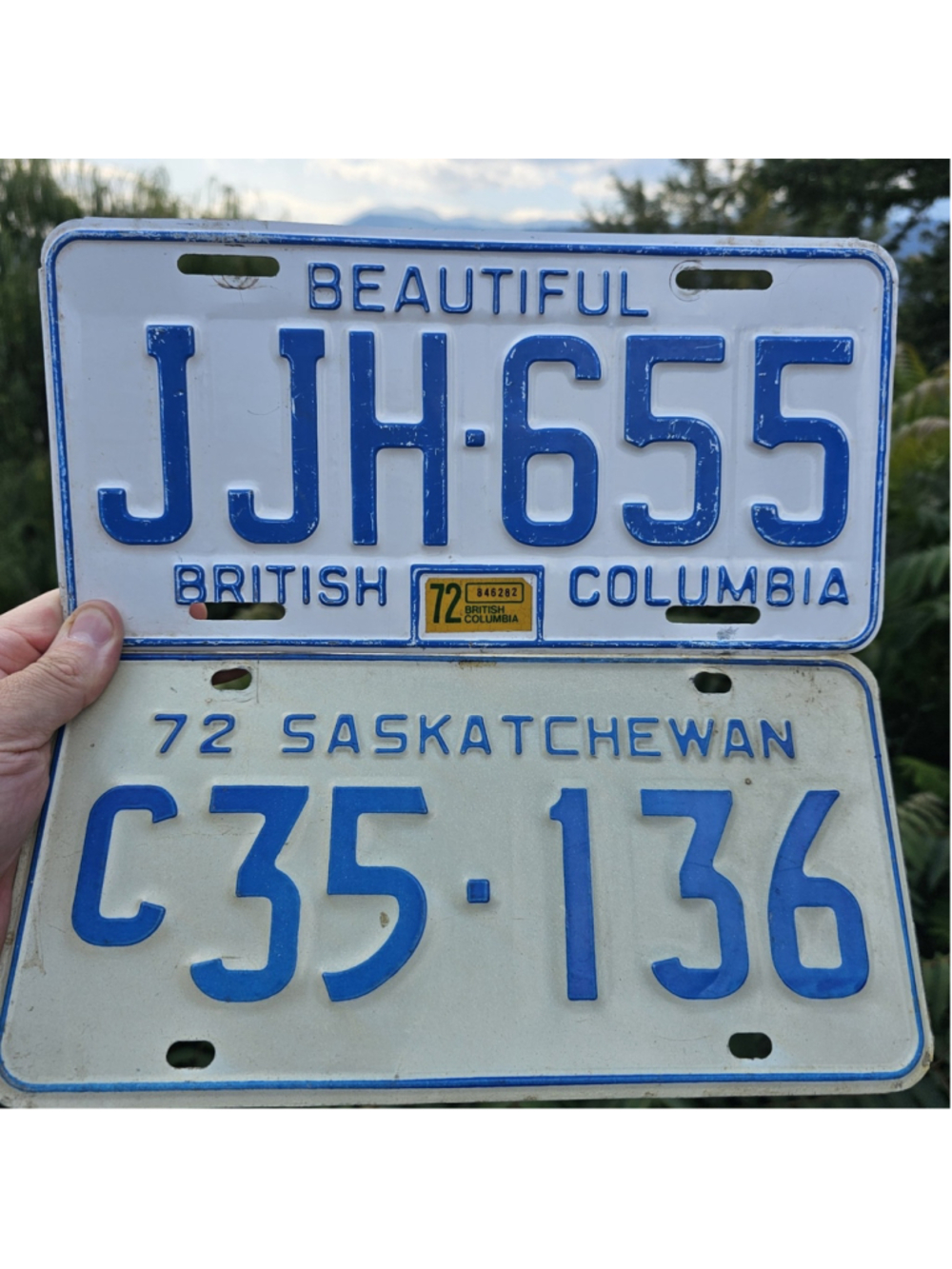 Vintage 1972 BC & Saskatchewan Commercial License Plate Lot of 2 Embossed